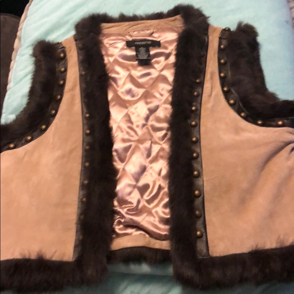 Large suede and rabbit trim vest from Arden B